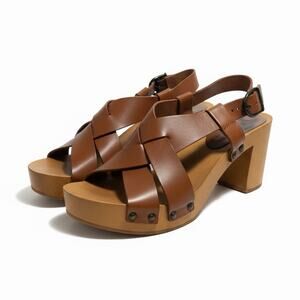 Sundance Boho Leather Platform Strappy Sandals Studded Wooden Heel Size 38 (US7)